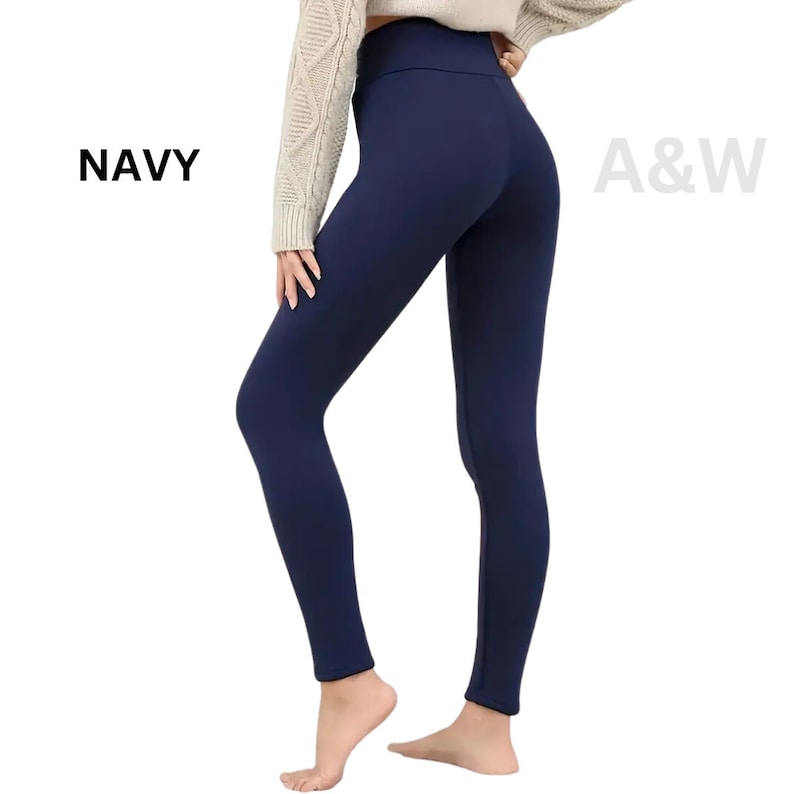 Collants chauds d'hiver Leggings en laine d'agneau et doublure polaire Leggings taille haute pour femmes Pantalon épais en molleton de compression Cadeau d'hiver de Noël Navy