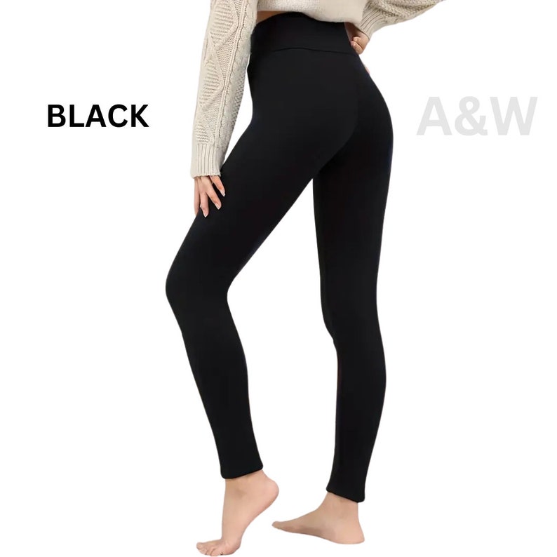 Collants chauds d'hiver Leggings en laine d'agneau et doublure polaire Leggings taille haute pour femmes Pantalon épais en molleton de compression Cadeau d'hiver de Noël Noir