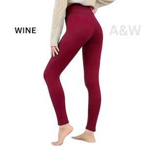 Collants chauds d'hiver Leggings en laine d'agneau et doublure polaire Leggings taille haute pour femmes Pantalon épais en molleton de compression Cadeau d'hiver de Noël Wine