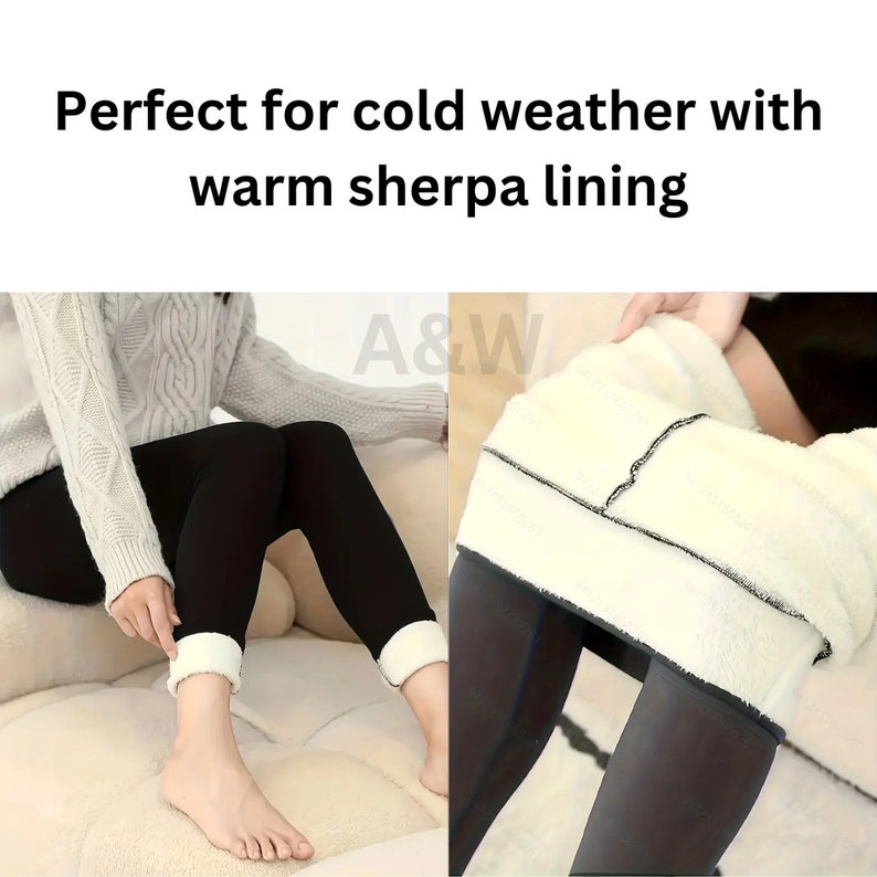 Collants chauds d'hiver Leggings en laine d'agneau et doublure polaire Leggings taille haute pour femmes Pantalon épais en molleton de compression Cadeau d'hiver de Noël image 6