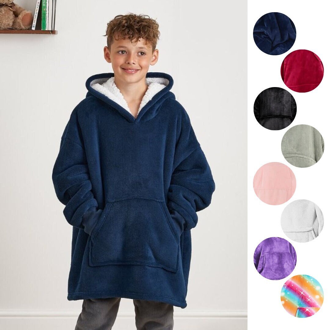 Kids Oversized Blanket Hoodie Hooded Blanket, Giant Sherpa Lined Hoodie