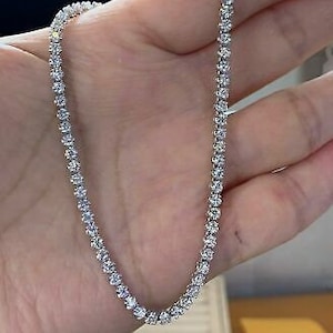 Forever One Moissanite Tennis Necklace in Platinum Plated Sterling Silver, Moissanite Necklace, Diamond Necklace for women
