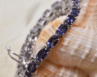 Natural Iolite Tennis Bracelet in Sterling Silver, Iolite Bracelet, Iolite Jewelry, Gemstone Bracelet For Women, Silver Bracelet for Her