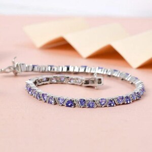 Bracciale tennis in tanzanite e moissanite in platino su argento sterling, gioielli con pietre preziose, bracciale in tanzanite, regalo per lei