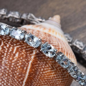 Aquamarine Tennis Bracelet in Platinum Plated Sterling Silver, March Birthstone Bracelet, Aquamarine Bracelet, Gemstone Bracelet for women