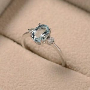 Natural Aquamarine Three Stone Ring in Sterling Silver, Aquamarine Ring, Aquamarine Jewelry, March Birthstone Ring for Women, Gift for Her