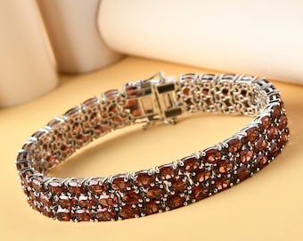 Red Garnet 3 Row Tennis Bracelet in Platinum Over Sterling Silver, Garnet Tennis Bracelet, Garnet Jewelry, January Birthstone, Gift for Her