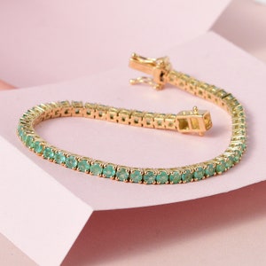 Emerald Tennis Bracelet in Yellow Gold Over Sterling Silver, Emerald Bracelet, Emerald Jewelry, May Birthstone Bracelet, Gift for Her