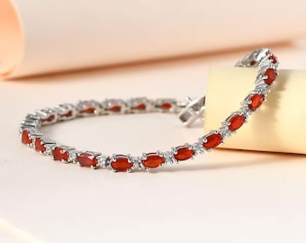 Pulseira de prata de lei com opala de fogo mexicana e moissanita, pulseira de opala de fogo, pulseira de tênis de opala de fogo para mulheres, presente para ela.
