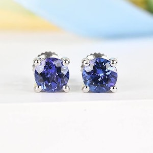 AAAA Tanzanite Stud Earring in Platinum Plated Sterling Silver, Tanzanite Stud, Tanzanite Earring, Tanzanite Jewelry, Gift for Her