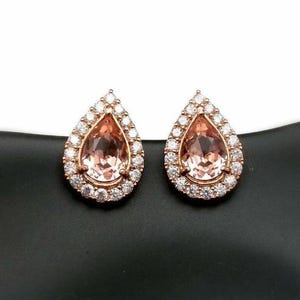 Natural Morganite with Diamond Stud in 14K Rose Gold Plated Sterling Silver, Morganite Earring, Gemstone Stud Earring for Women