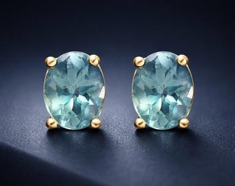 Natural Alexandrite Stud Earring in 14K Solid Yellow Gold, Alexandrite Earring, Alexandrite Jewelry, Gemstone Earring for Women