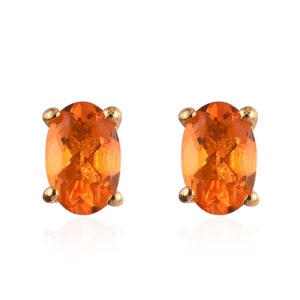Natural Mexican Fire Opal Stud Earring in Sterling Silver, Fire Opal Earring, Gemstone Stud, Fire Opal Jewelry, October Birthstone