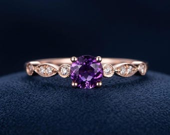 World Rare Purple Tanzanite Ring in 14K Rose Gold Plated Sterling Silver, Tanzanite Ring, Art Deco Ring, Tanzanite Diamond Ring for Women