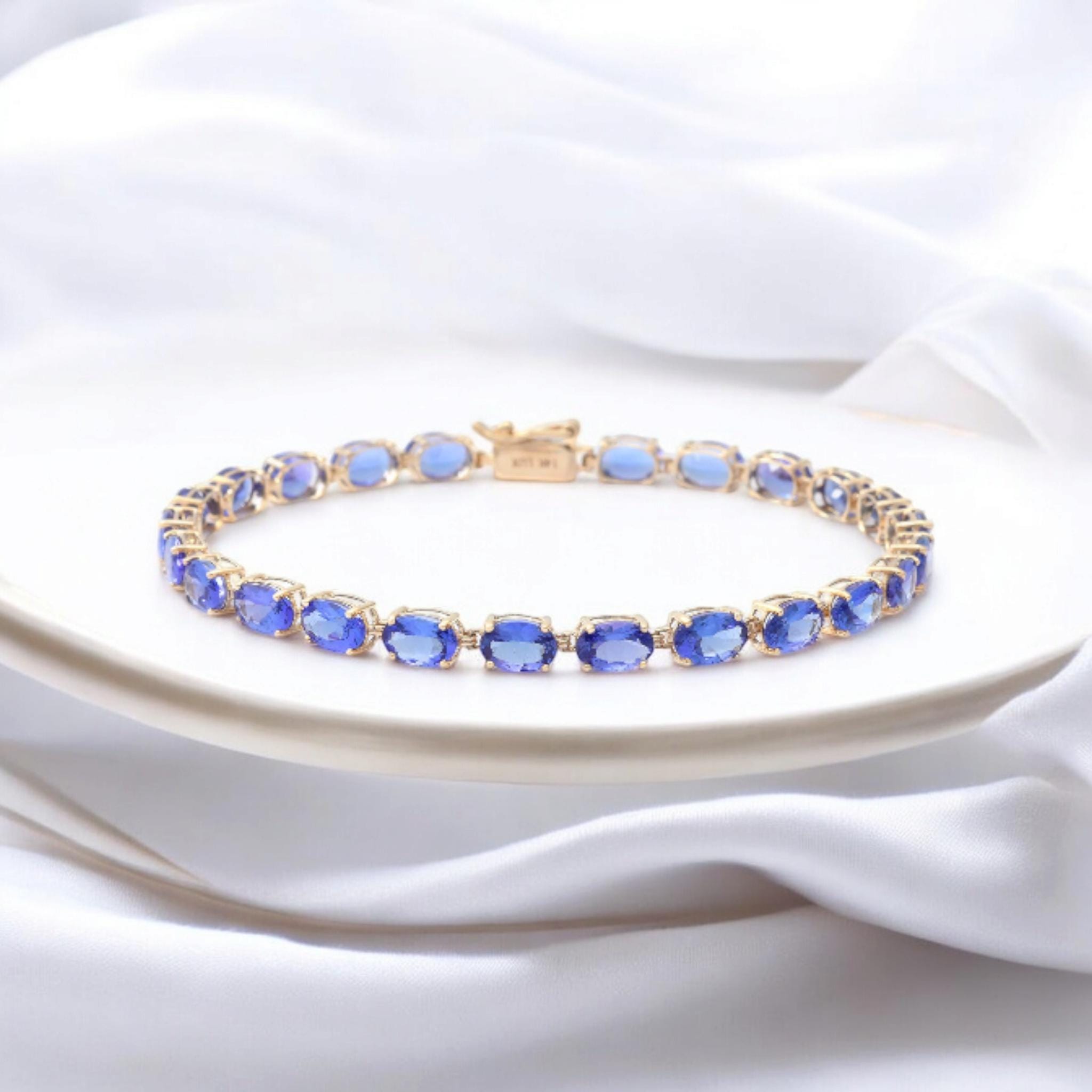 Exquisite AAAA Tanzanite Bracelet in 14K Yellow Gold, Tanzanite Bracelet, Gemstone Bracelet, Tanzanite Tennis Bracelet for Women