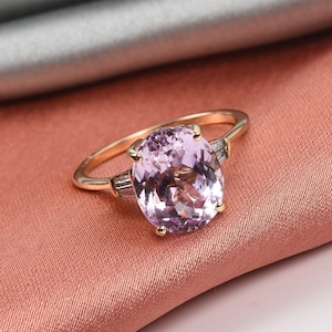 Certified Kunzite Engagement Ring in 14K Rose Gold Plated Sterling Silver, Kunzite Ring, Kunzite Wedding Ring, Kunzite Jewelry, Gift for Her