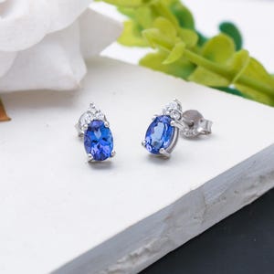 AAAA Tanzanite with Moissanite Earring in Sterling Silver, Tanzanite Earring, Tanzanite Stud, Tanzanite Jewellery, Earring for Women