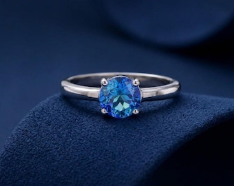 AAAA  Bi Color Tanzanite Solitaire Ring in Sterling Silver, Peacock Tanzanite Ring, Tanzanite Jewelry, Gemstone Ring for Women, Gift for Her