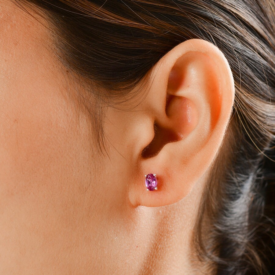 Boucles D'oreilles Pendantes En Argent 925 Avec Agate Violette Et Grenat - État Correct