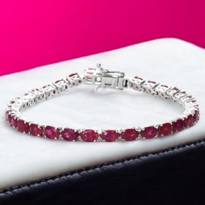 Natural Ruby tennis bracelet in Sterling Silver, Ruby Bracelet, Ruby Jewelry, Gemstone Bracelet for Women, Silver Bracelet, Gift for Her