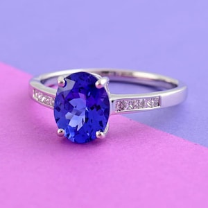AAAA Tanzanite Diamond Ring in 14K Solid White Gold, Tanzanite Ring, Gemstone Ring, Tanzanite Jewelry, Engagement Ring, Gift for Her