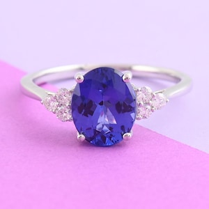 14k White Gold Tanzanite & Moissanite Ring | Unique Gemstone Engagement Ring | December Birthstone Jewelry | Tanzanite Ring for Women