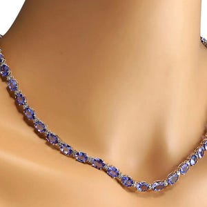 Natural Tanzanite with Moissanite Necklace in Sterling Silver, Tanzanite Necklace, Tanzanite Jewelry, Diamond Necklace, Gemstone Necklace