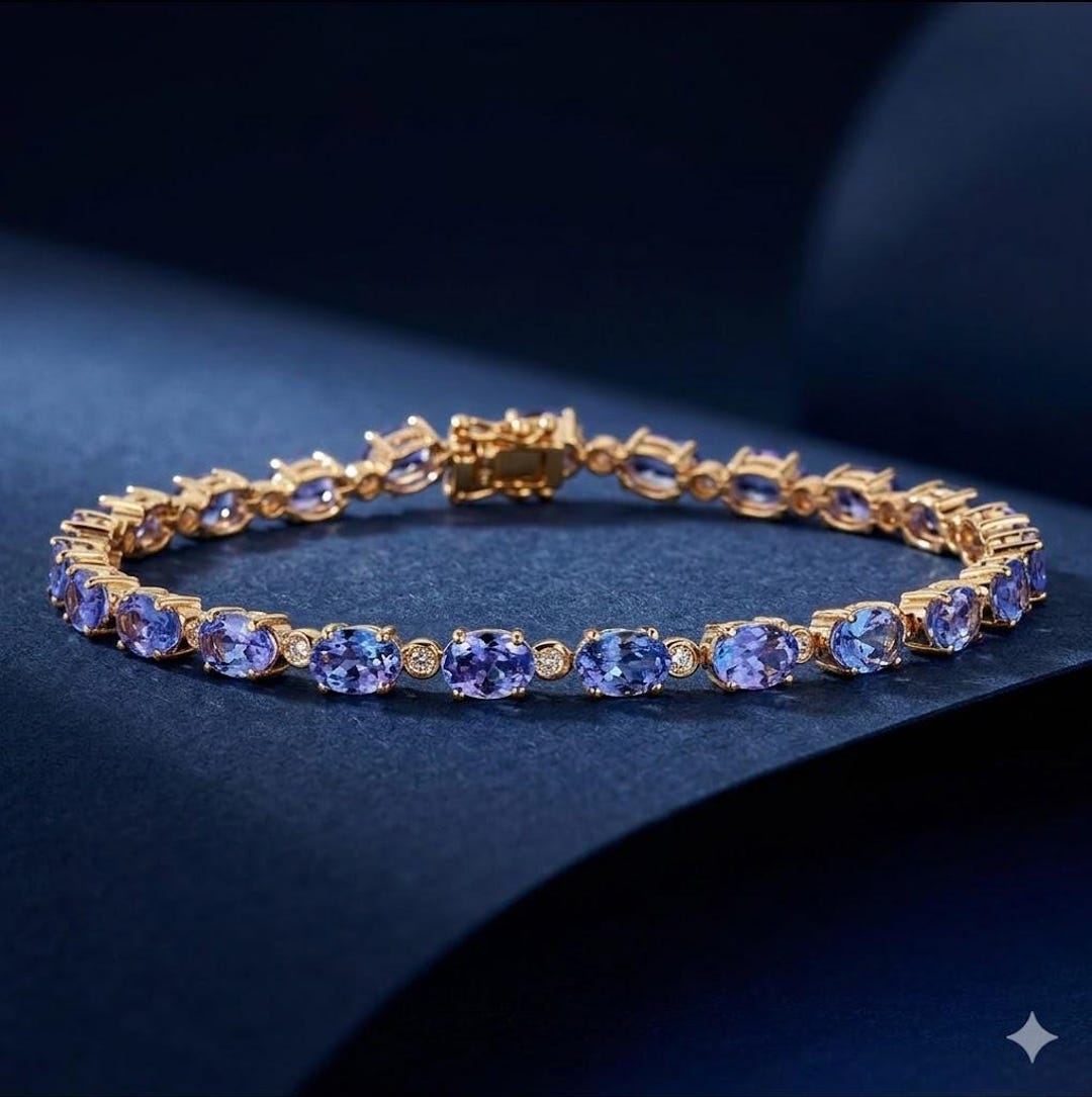 14Kイエローゴールドメッキスターリングシルバーの美しいタンザナイト