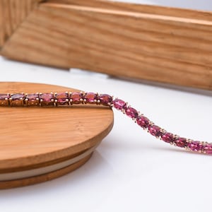 Pink Tourmaline Tennis bracelet in Rose Gold Plated Sterling Silver, Pink Tourmaline bracelet, Tourmaline Jewelry, Gemstone Bracelet for her
