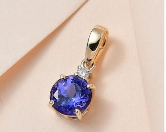 AAAA Tansanit Moissanit Anhänger aus 9K Gelbgold, Tansanit Anhänger, Tansanit Anhänger, Diamant Anhänger, Halskette für Damen