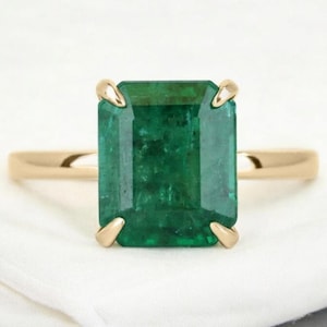 Natural Emerald Solitaire Ring in 14K Yellow Gold, Emerald Ring, Bezel Set Emerald Ring, Emerald Jewelry, May Birthstone Ring, Gift for her