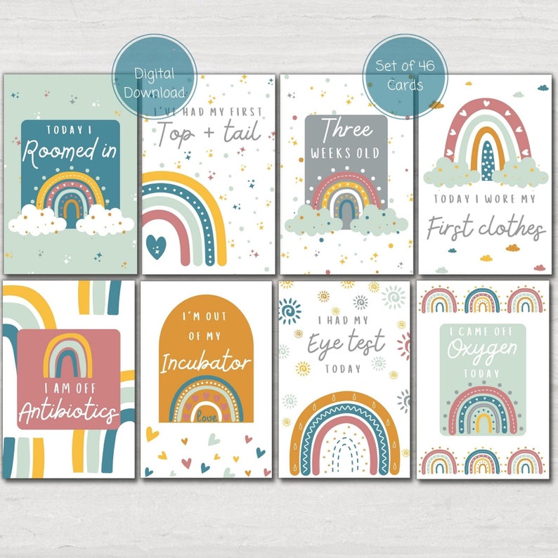 Personalised Preemie Baby Milestone Cards: Rainbow NICU Keepsake ...