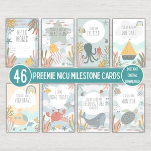 Cartes jalons Under the Sea USIN, cadeau pour bébé prématuré, accessoire photo pour nouveau bébé, cartes souvenir, téléchargement numérique imprimable instantané