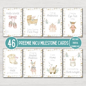 Cartes d'étape importante pour bébé prématuré, prématuré, rose vintage, accessoire photo pour bébé, cartes souvenir, infirmière de l'USIN, téléchargement numérique imprimable instantanée