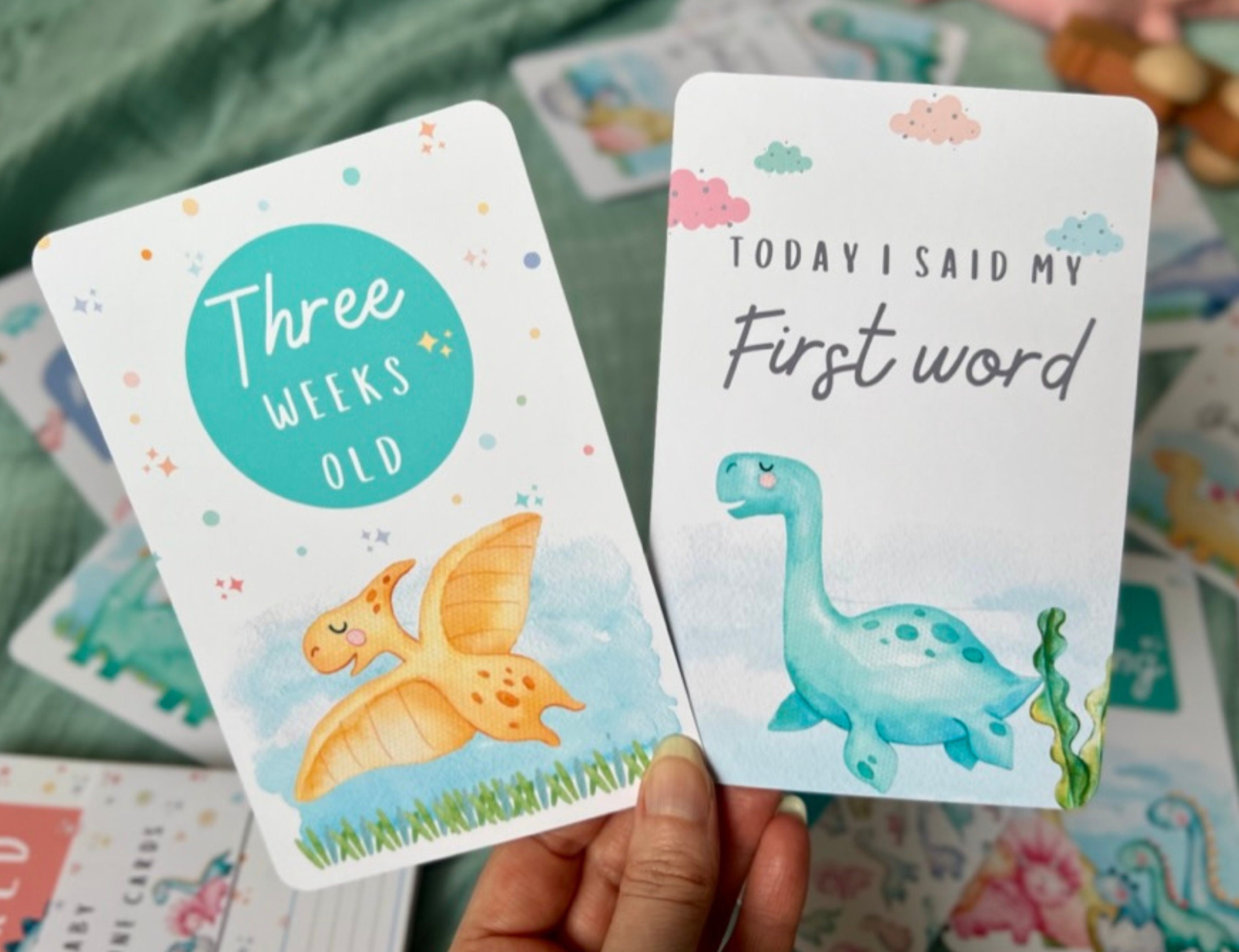 Dinosaur Baby Milestone Cards in A Personalised Keepsake Gift Box, Baby ...