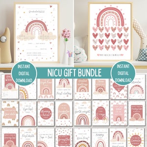Lot de cadeaux d'étape importante de l'USIN, cartes d'étape importante pour bébé prématuré arc-en-ciel rose, certificat d'études supérieures de l'USIN, impression ma famille de l'USIN, téléchargement imprimable