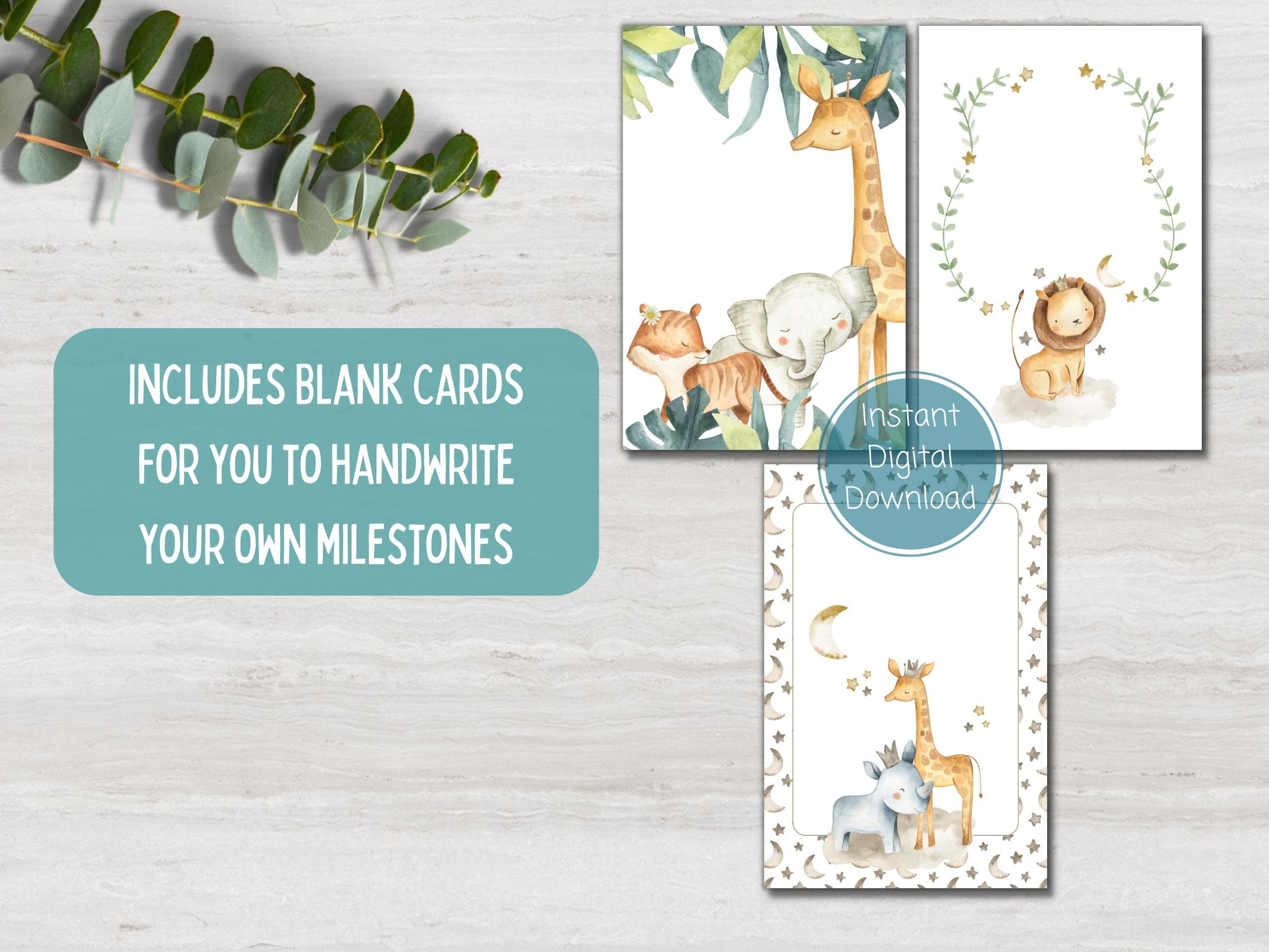 Safari Animal Preemie Baby NICU Milestone Cards, Baby Photo Prop, Baby ...