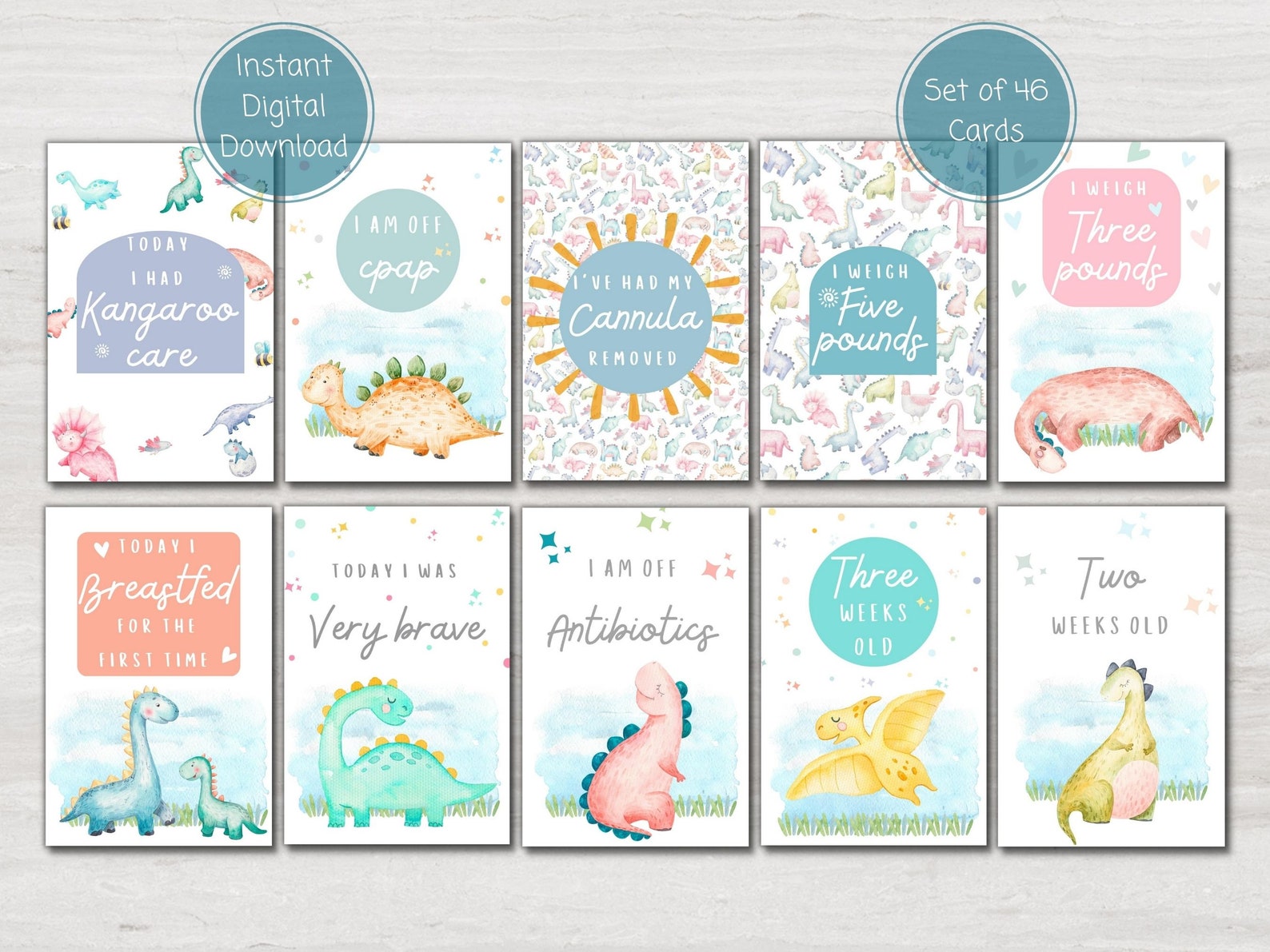 Preemie Baby NICU Milestone Cards, Dinosaur Theme, Baby Photo Prop ...