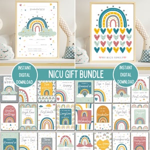 Lot de cadeaux d'étape importante de l'USIN, cartes d'étape importante pour bébé prématuré arc-en-ciel, certificat d'études supérieures de l'USIN, impression ma famille de l'USIN, téléchargement imprimable