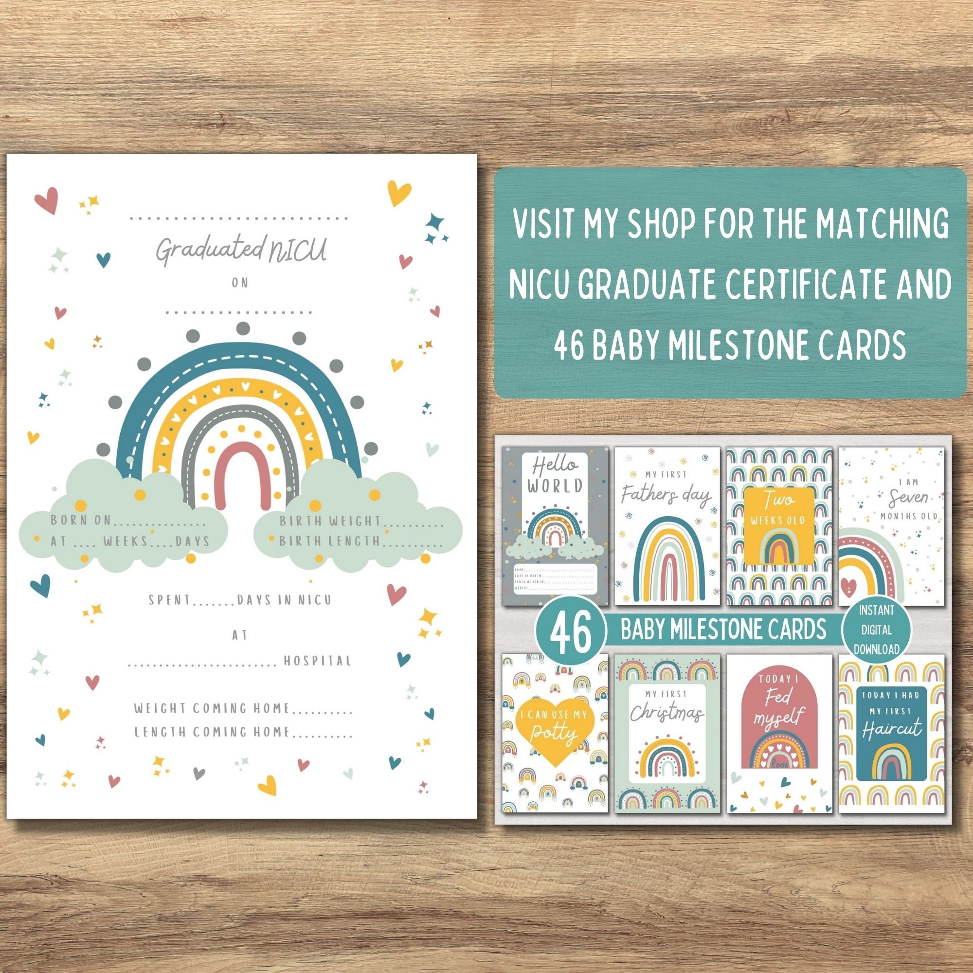 Preemie Baby NICU Milestone Cards, Rainbow Gender Neutral Printable ...