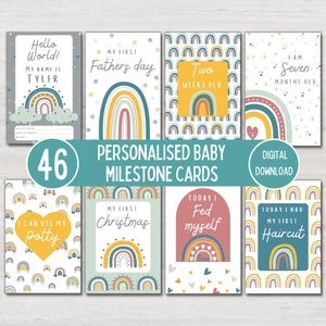 Cartes personnalisées d'étape importante pour bébé, cadeau de baby shower, cartes souvenir de bébé, étapes importantes de l'USIN, bébé bohème arc-en-ciel, imprimable en téléchargement numérique