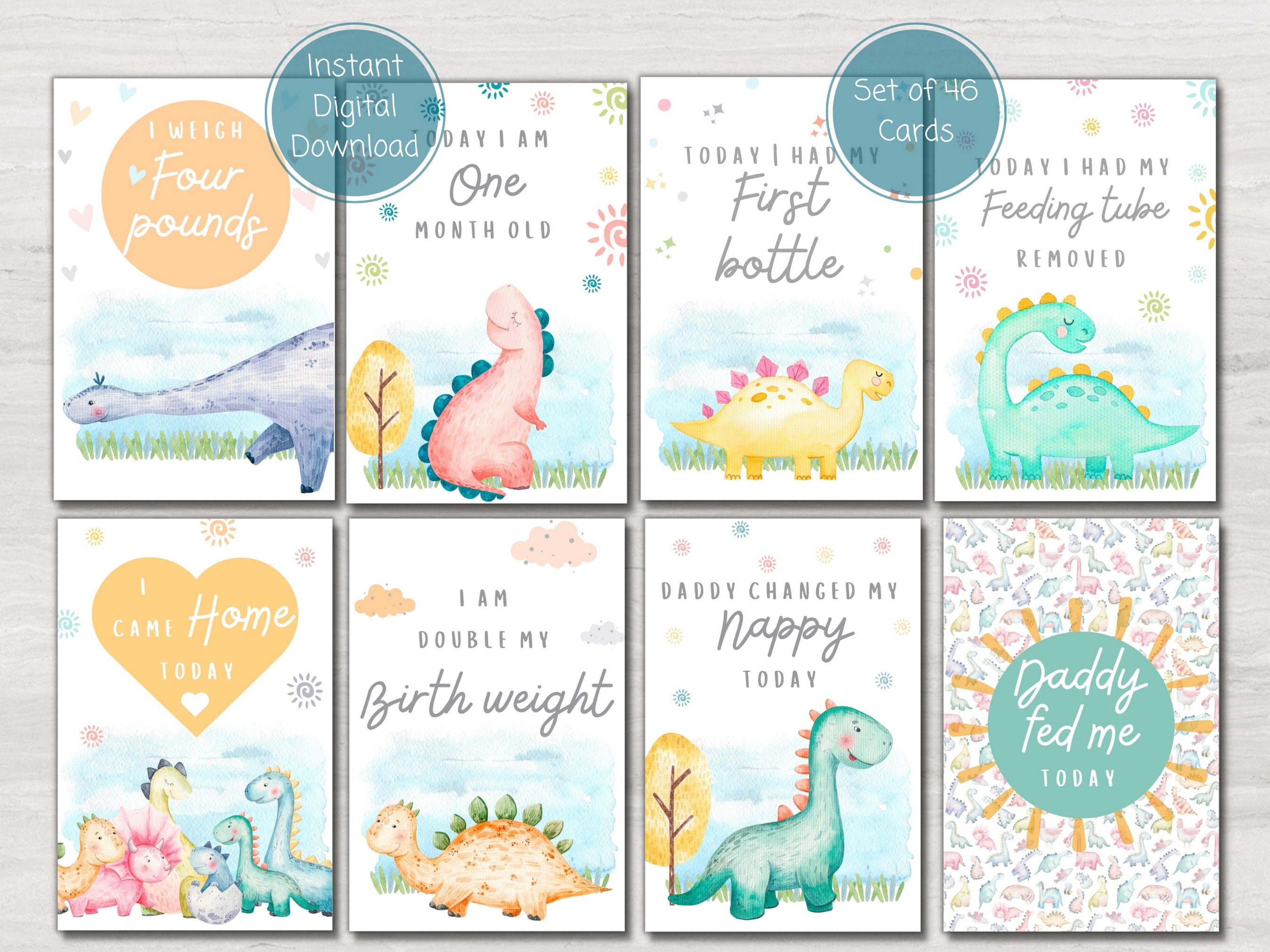 Preemie Baby NICU Milestone Cards, Dinosaur Theme, Baby Photo Prop ...