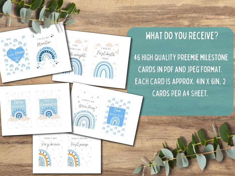 Preemie Baby NICU Milestone Cards, Blue Boho Rainbow, Baby Photo Prop ...