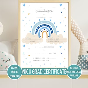 Certificat d'études supérieures de l'USIN, diplômé de l'USIN, étape importante de l'USIN pour bébé prématuré, arc-en-ciel bleu bohème, accessoire photo bébé, téléchargement numérique imprimable instantané