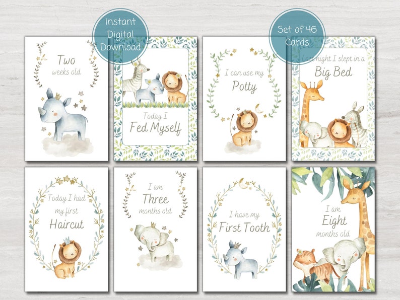 Safari Animal Baby Milestone Cards, Baby Shower Gift, Baby Keepsake ...