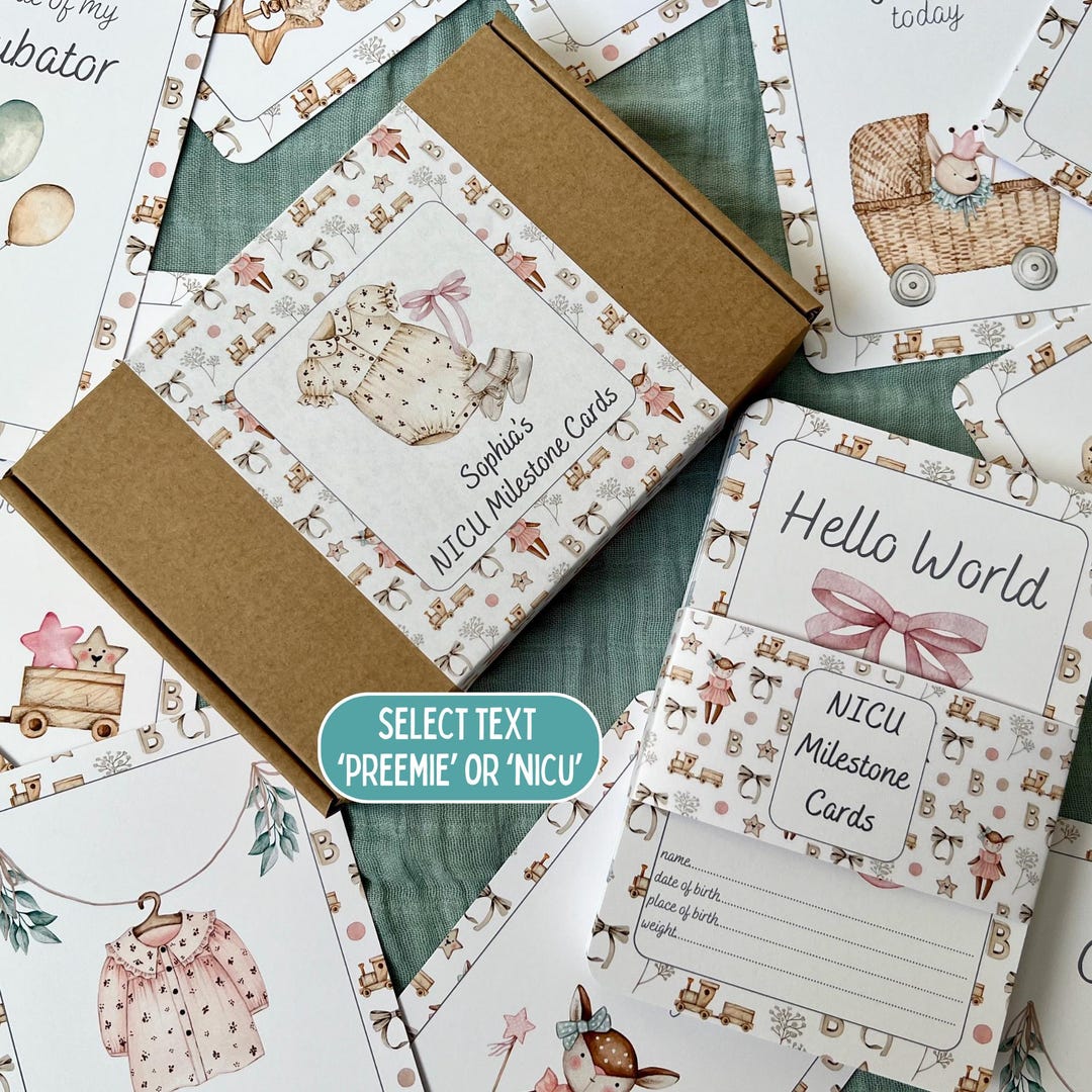 Vintage Pink NICU Baby Milestone Cards in A Personalised Keepsake Gift ...