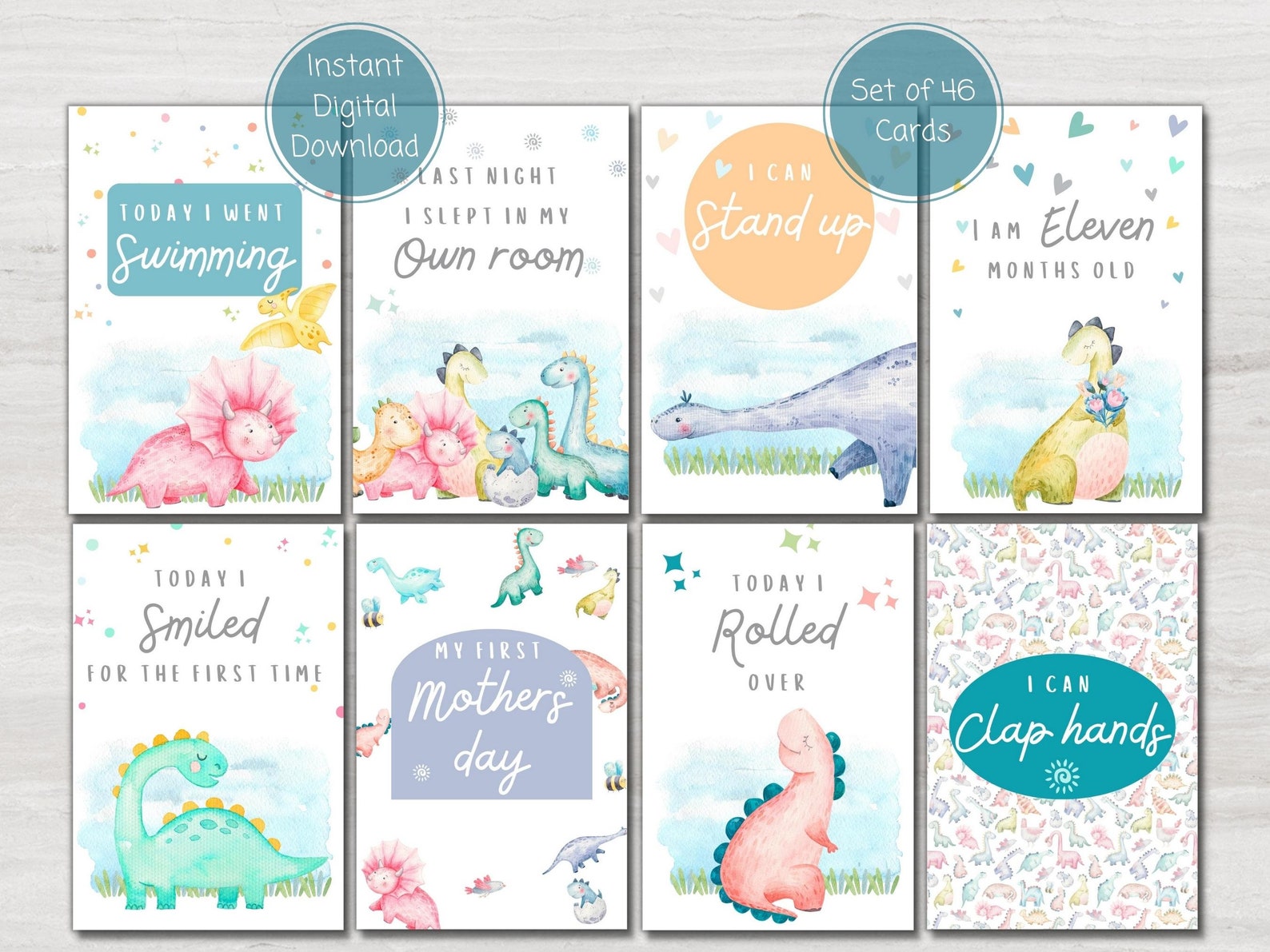 Dinosaur Baby Milestone Cards, Baby Shower Gift, Baby Keepsake Cards ...