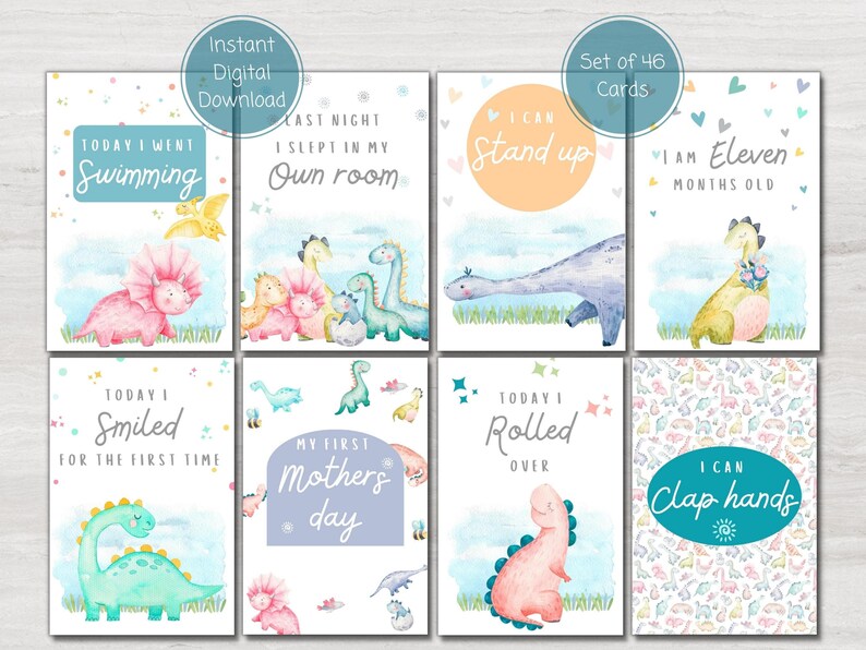 Dinosaur Baby Milestone Cards, Baby Shower Gift, Baby Keepsake Cards ...