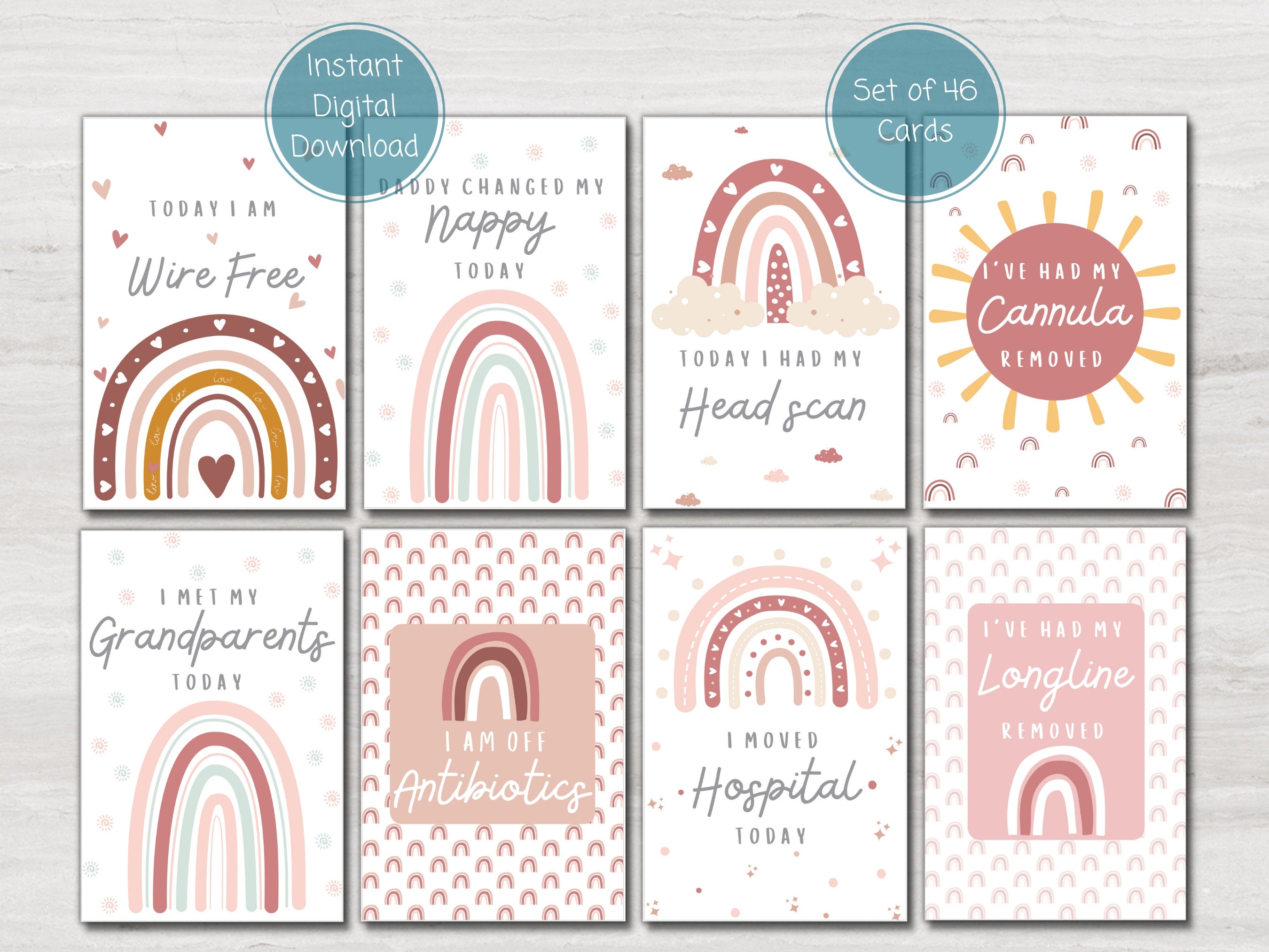 Preemie Baby NICU Milestone Cards, Pink Boho Rainbow, Baby Photo Prop ...