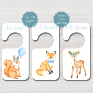 Blue Woodland Animal Baby Clothes Dividers: Nursery Closet Wardrobe Organisation (Digital Download)